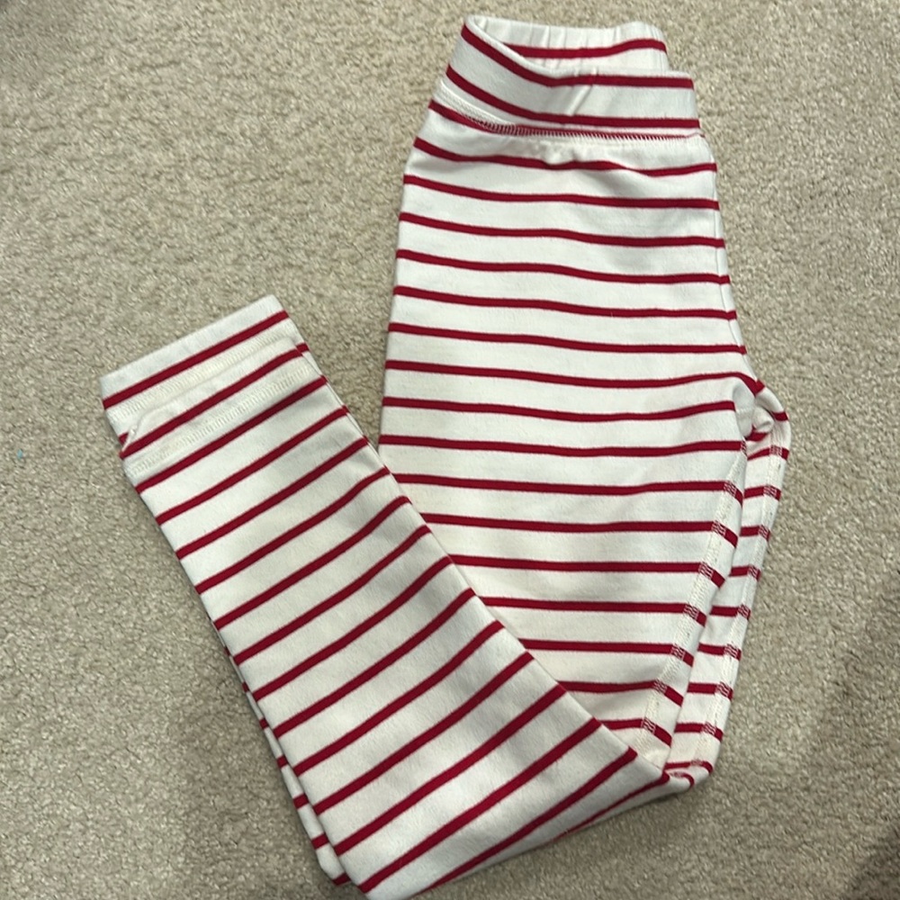 cream & red striped hanna andersson legging pants, size 6-7